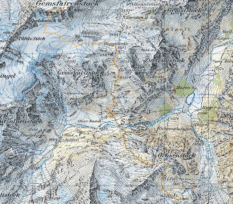 Die Route: Fridolinshuette - Ochsenstock - Ober Sand - Beggiluecke -