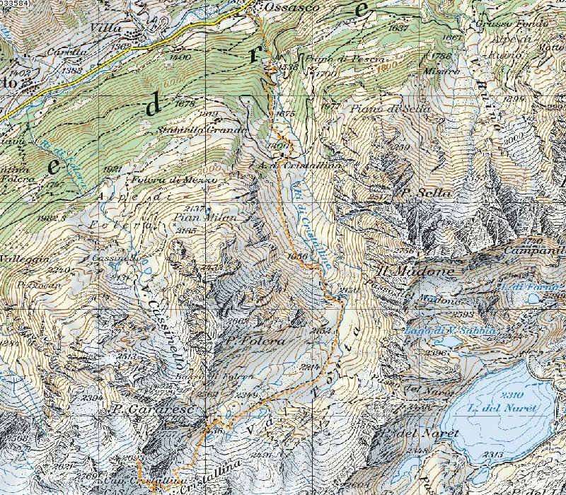 Die Route: Ossasco - Cristallina Huette - Pizzo 2693m