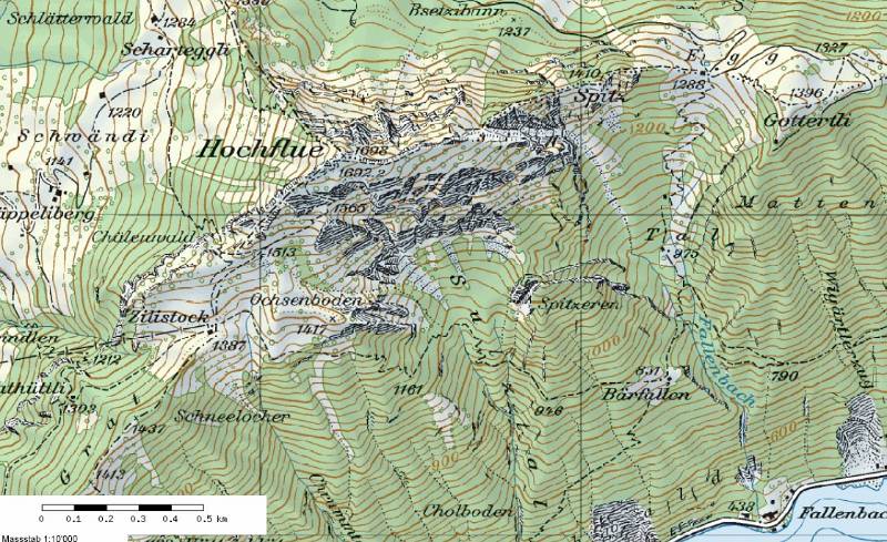 Der Ausschnitt der Karte um Rigi-Hochflue