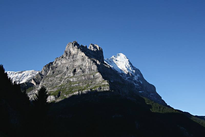 Ostegg und Mittellegigrat von Eiger schon unter Morgensonne