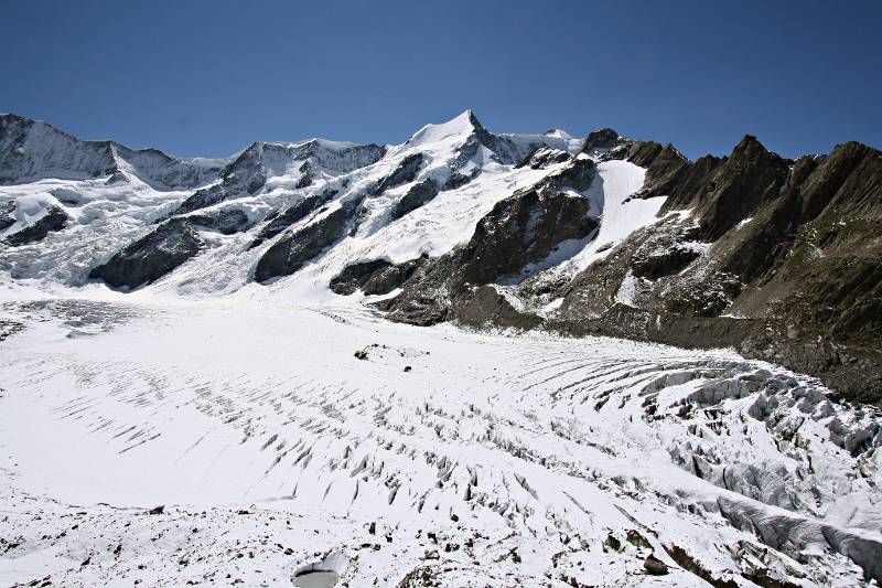 Blick von Schreckhornhütte auf Fiescherhörner