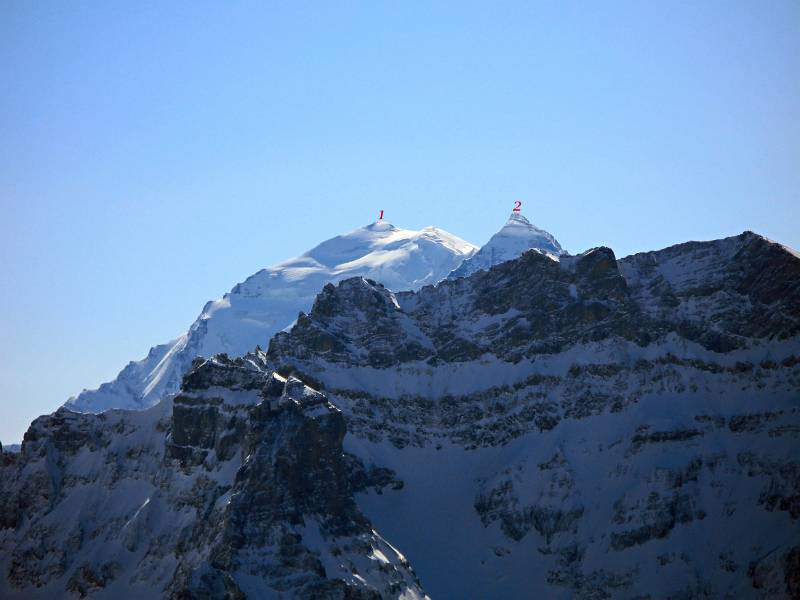 Panorama von Bodezehore: 1=Balmhorn; 2=Altels