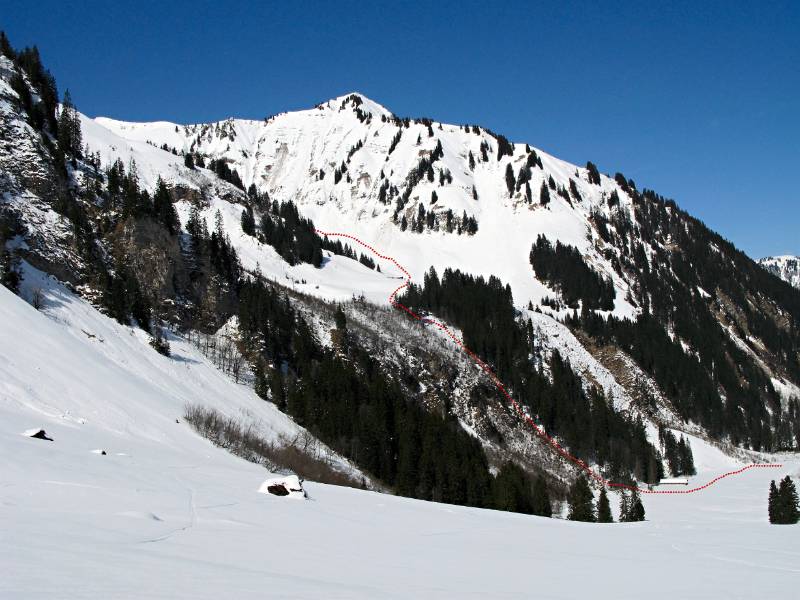 Der untere Teil der Route auf Rauflihorn