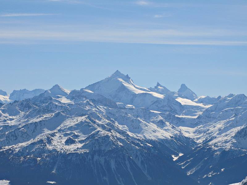 Von links nach rechts: Weisshorn, Bishorn, Zinalrothorn, Matterhorn