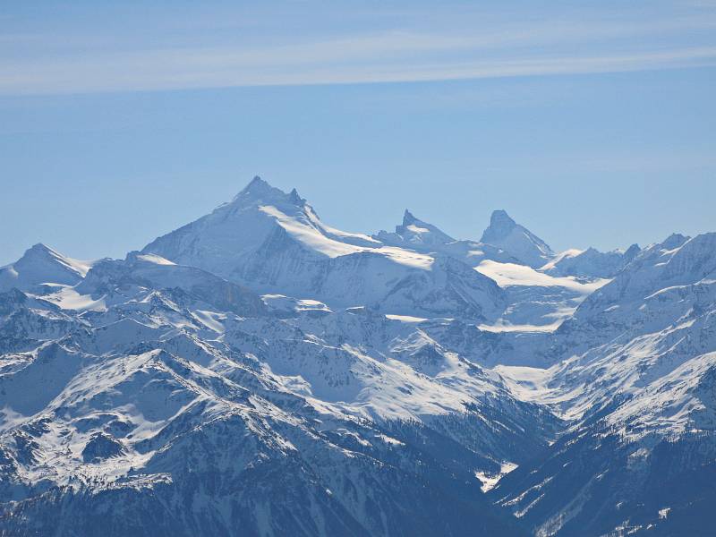 Und noch näher: Weisshorn, Bishorn, Zinalrothorn, Matterhorn