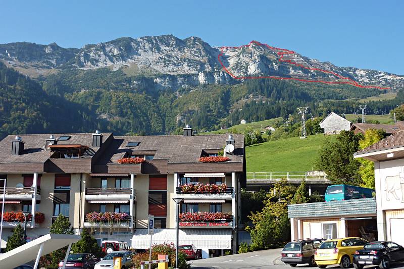 Mattstock von Amden aus. Fast die ganze Tagesroute ist aufgetragen