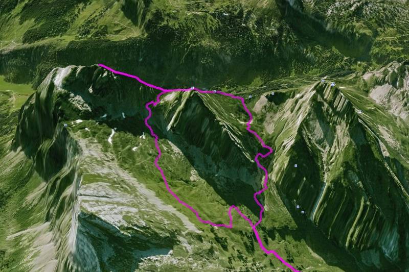 GPS Track der Route auf Google Earth. Oberer Teil der Route.