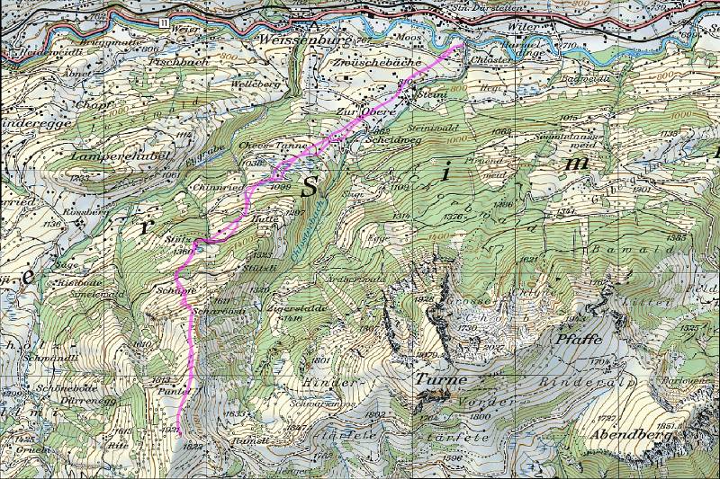 Die Route. Abfahrt gleich wie Aufstieg