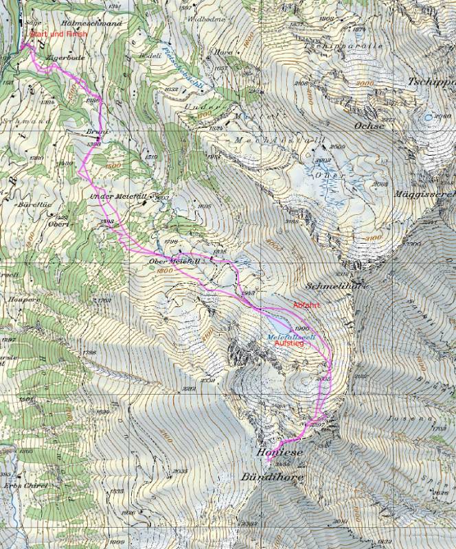 Die Route auf der Karte. Start und Finish bei der Sägerei