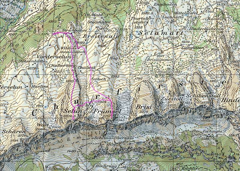 Die Wanderroute auf der Karte. Ausgangspunkt: Starkenbach. Start bei Bergstation der