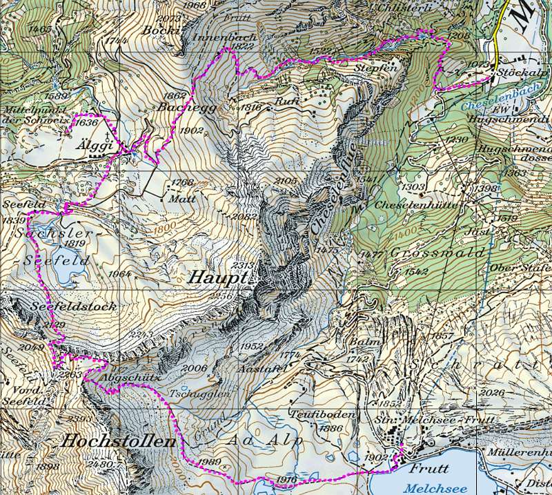 Die Wanderroute. Von Stöckalp mit Luftseilbahn bis Melchsee Frutt. Weiter Blausee