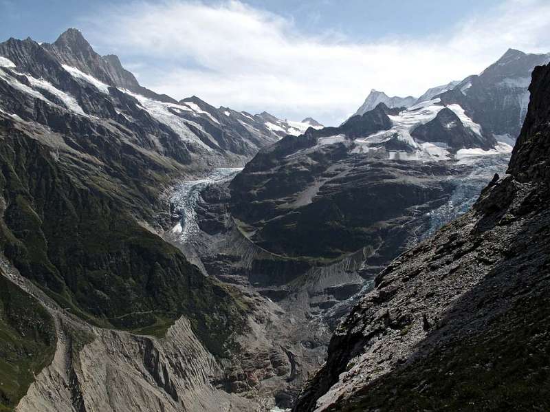 Schreckhorn und Finsteraarhorn mit Obers Ischmeer Gletscher dazwischen