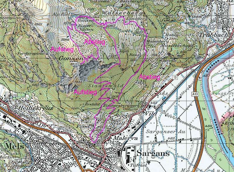 GPS Track der Route - 16.4 km, 1320Hm