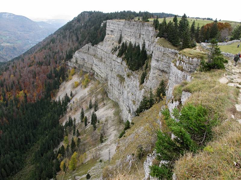 Blick auf die Aufstigeroute über den Wald vorne