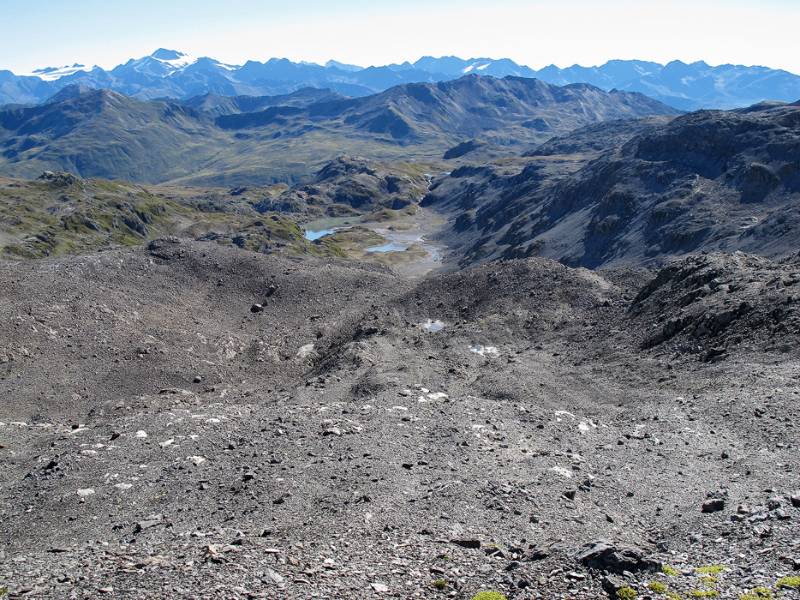 Blick Richtung Lais da Rims, die Richtung nach Sesvenna Hütte und