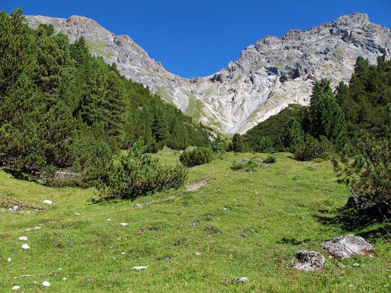 Nicht weit von der Alp Sesvenna. Blick zurück auf die Abstiegsroute