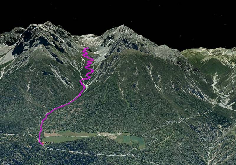 Die Route zur Lischanahütte auf Google Earth