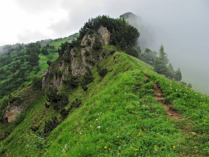 Auf dem NW-Grat von Rophaien. Leider noch viel Nebel und Sicht