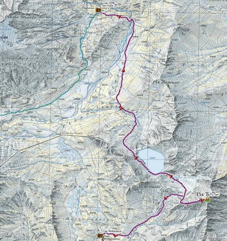 Die Route des Tages: Cap. Motterascio - Piz Terri - Terrihütte