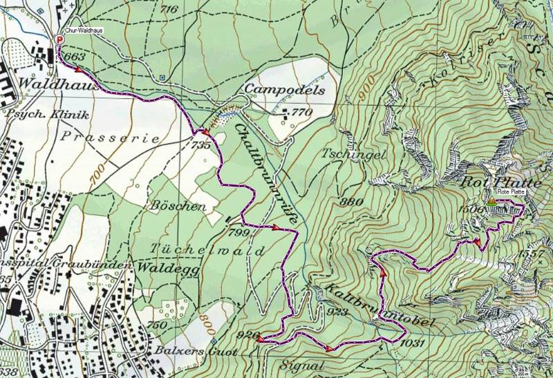 Die Route auf der Karte: T3, ca. 900Hm, 8km