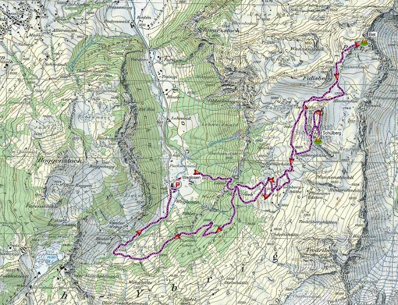 Die Wanderroute auf der Karte