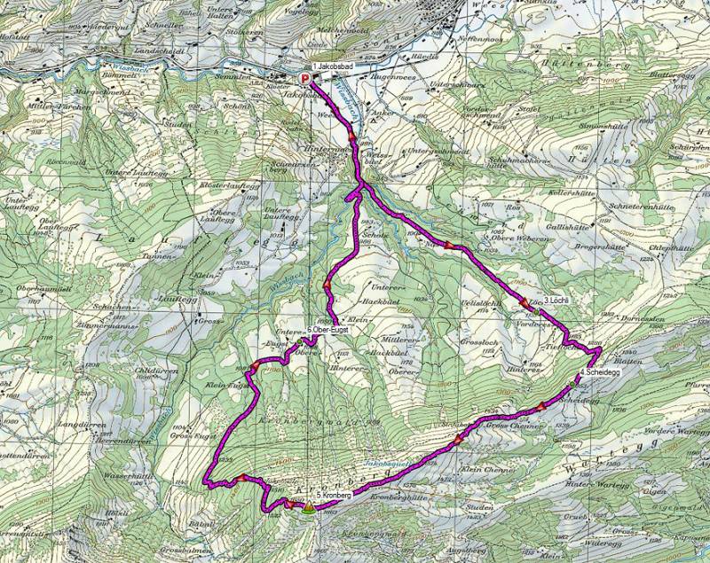 Wanderroute auf der Karte