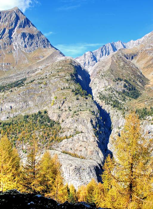 Die Schlucht am Ende des Oberaletschgletschers. Im oberen Teil gibt es