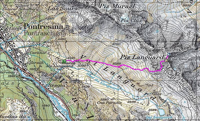 Mit Sessellift von Pontresina bis Alp Languard. Aufstieg und Abstieg auf