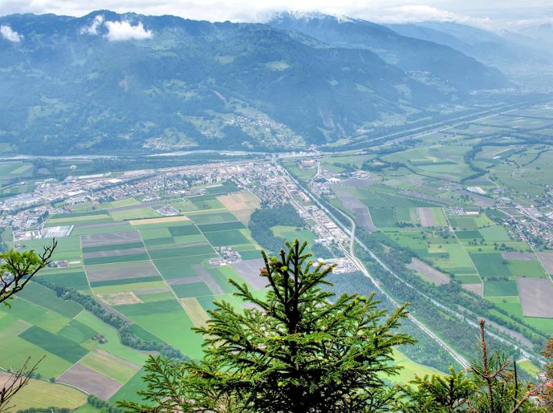 Landquart-Fluss, Landquart-Statt und die Mündung vom Landquart in den Rhein