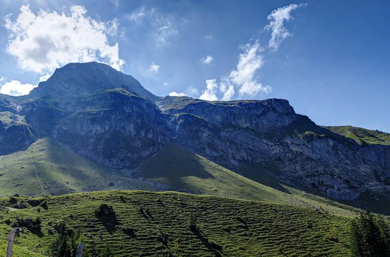 Blick zurück auf Widderfeldstock im Abstieg