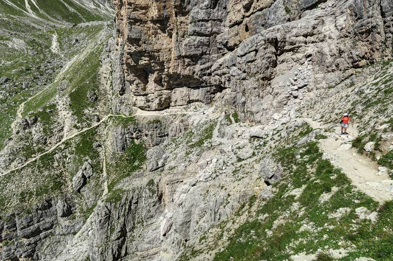 Im Abstieg. Die Steinschlag gefährdete Stelle