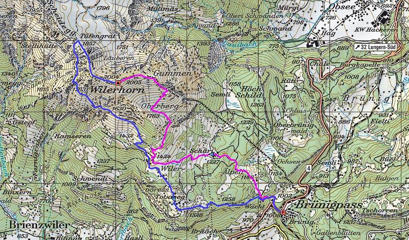 Die Route: Magenta - Aufstieg; Blau - Abstieg