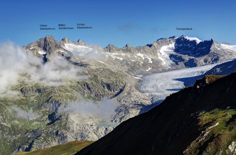 Rhonegletscher und Gärstenhörner und Tieralplistock