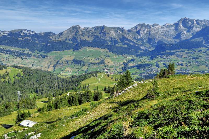 Blick zurück zum Startpunkt - Bergstation der Seilbahn Unterwasser - Iltios