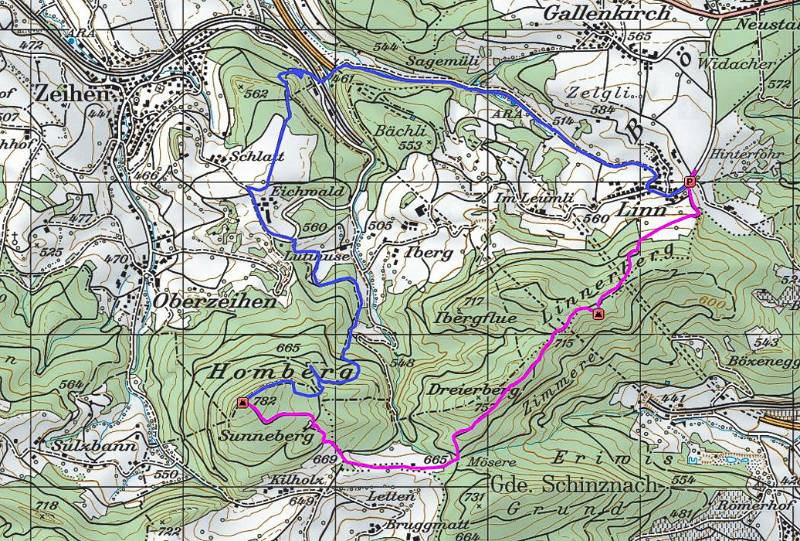 Die Route: Linn - Linnerberg - Homberg - Eichwald - Linn