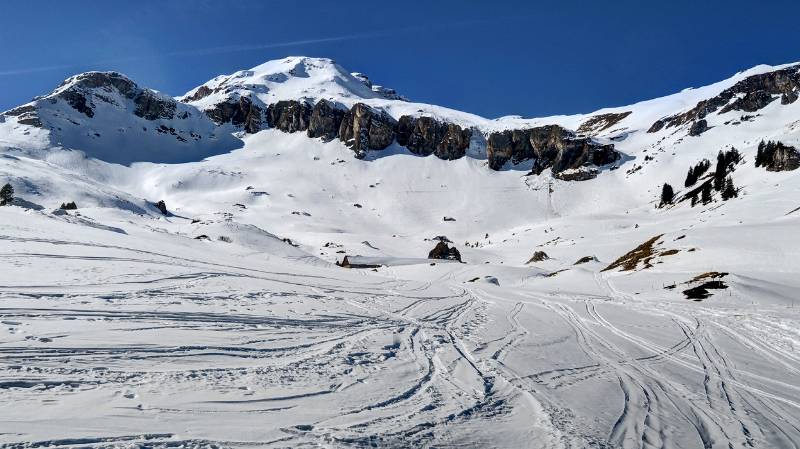 Blick zurück in der Abfahrt