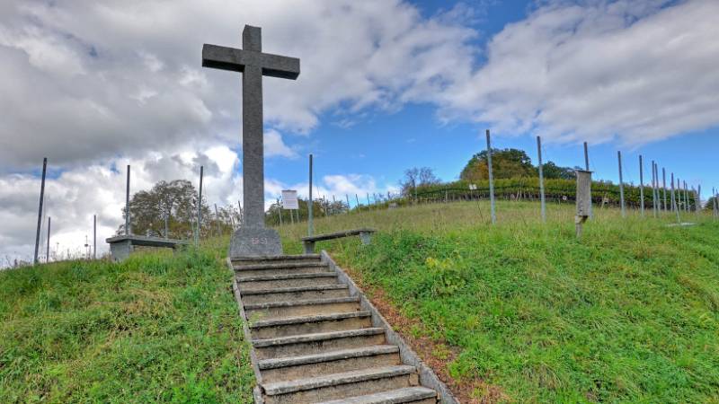 Ein Kreuz in der Mitte von Rebberge im Birmenstorf