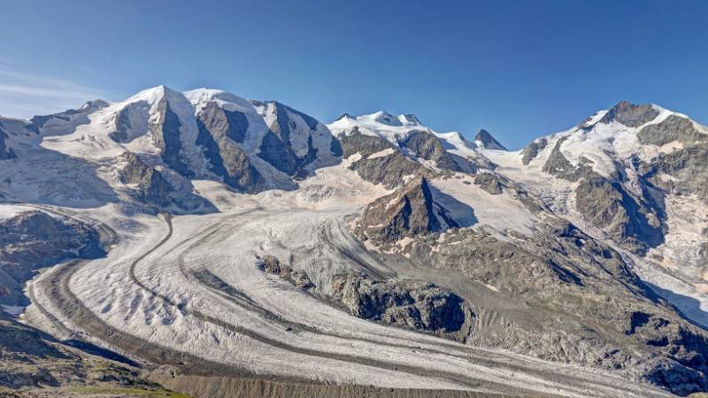 Schöne Aussichten begleiten im Aufstieg: Piz Palü, Bellavista und Piz Bernina