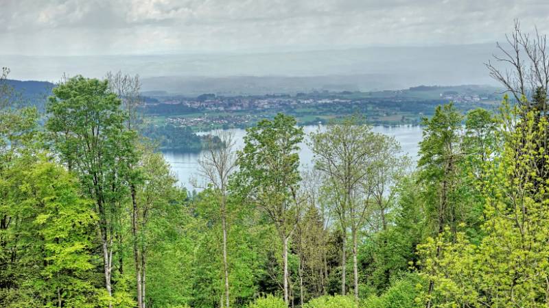 Zugersee und Regenwolken hinüber